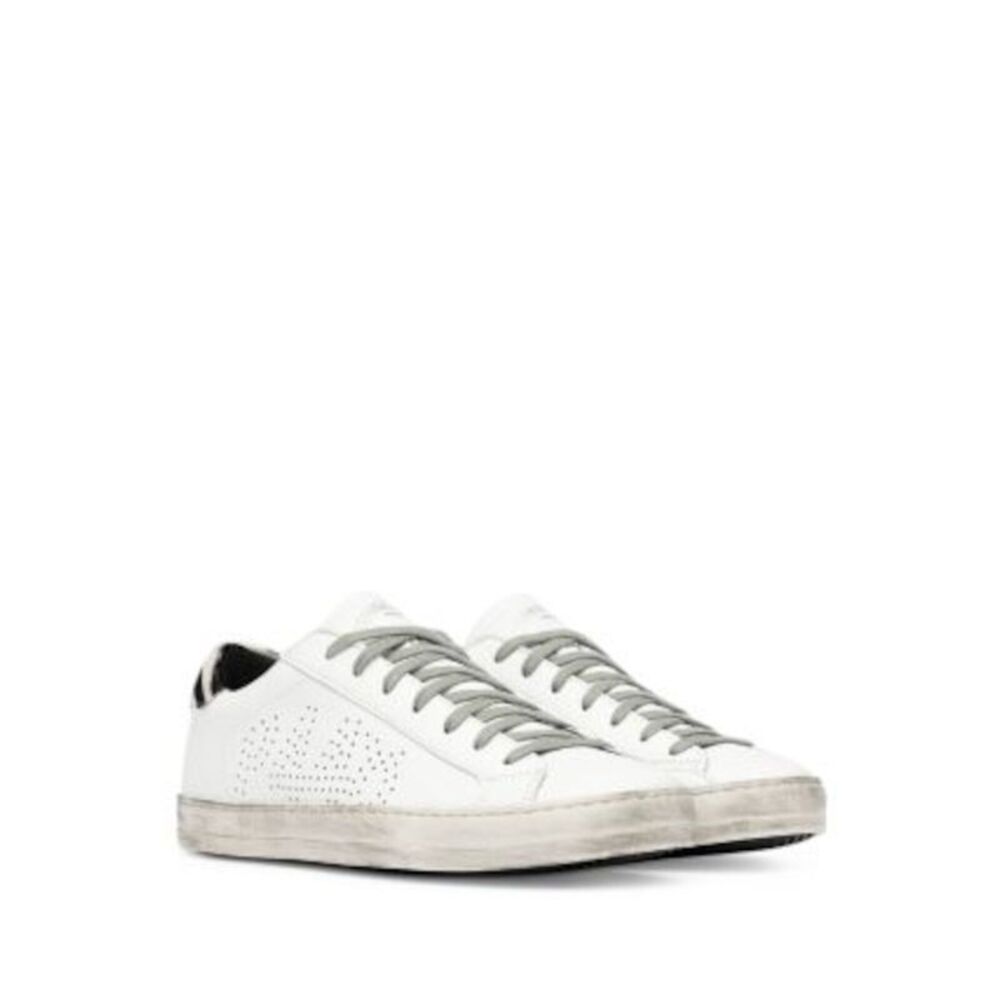 P448 Womens White Distressed Logo John Platform Leather Athletic Sneakers 36 - Picture 1 of 1